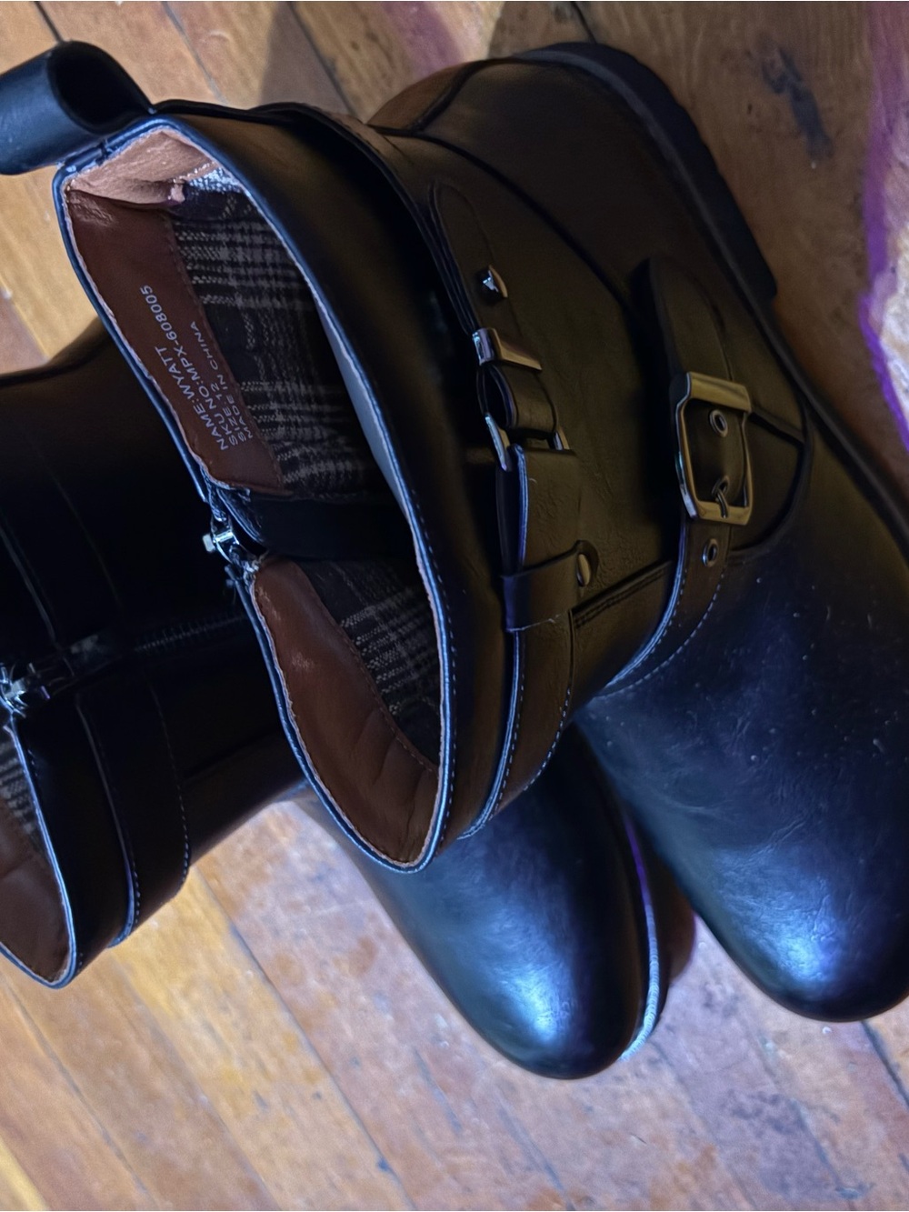 Men's Black Leather Buckle Ankle Boots